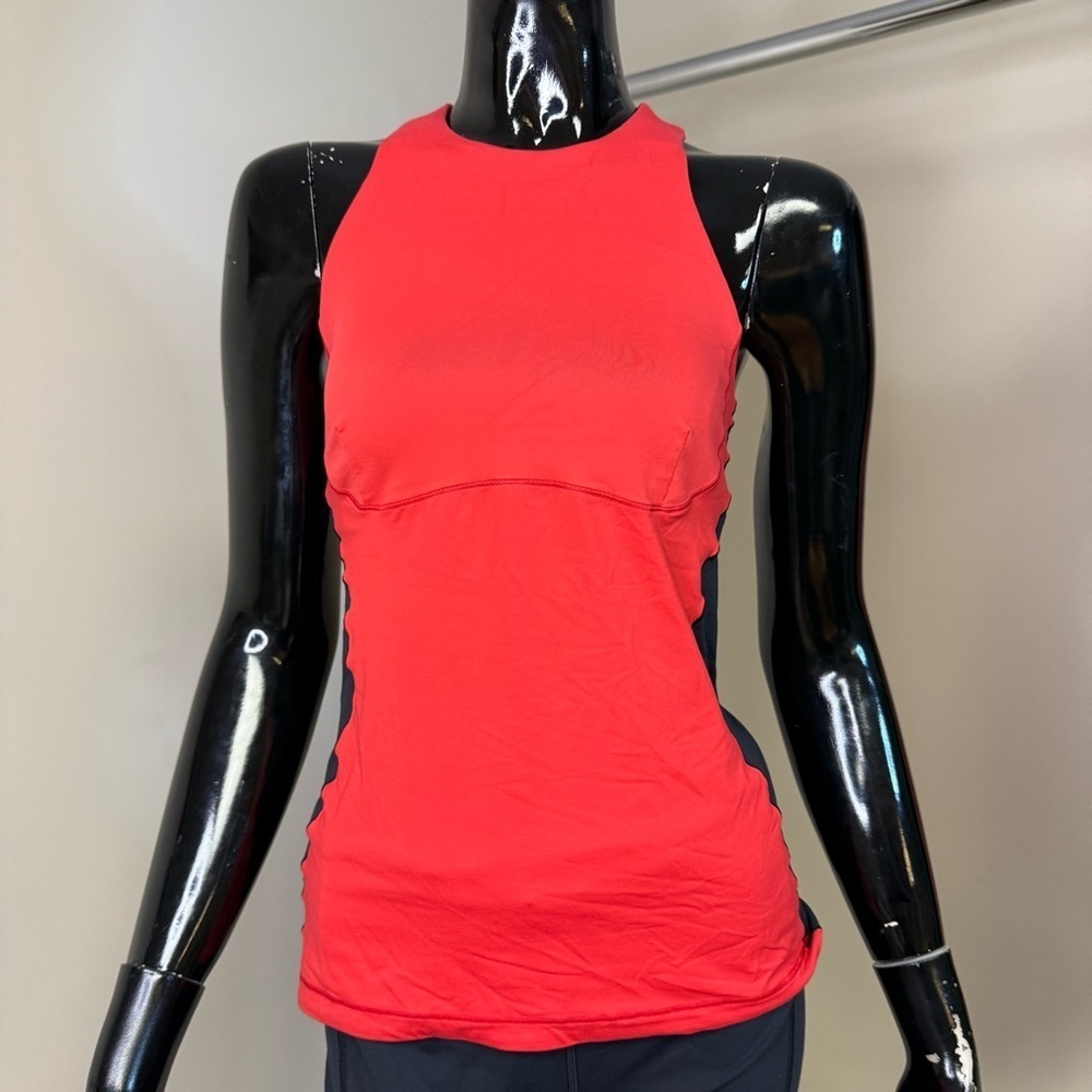 Lululemon Spin It To Win It Tank – Love Red / Deep Coal – Size 6 Built in Bra